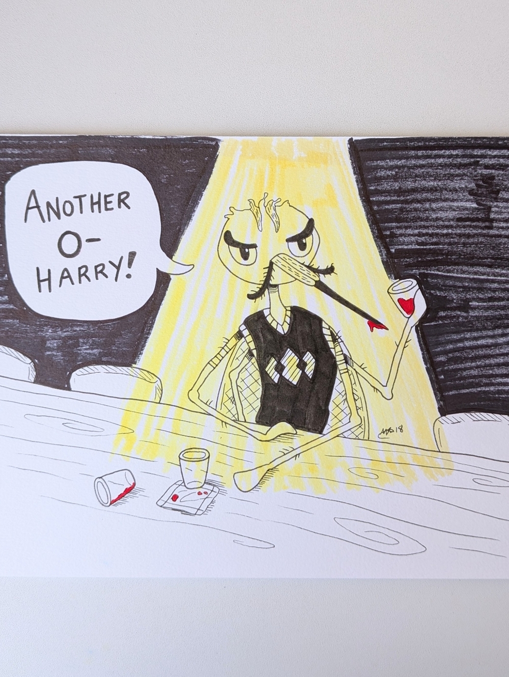 Original Mosquito at the Bar 10×7 Ink Illustration By Mattoodles